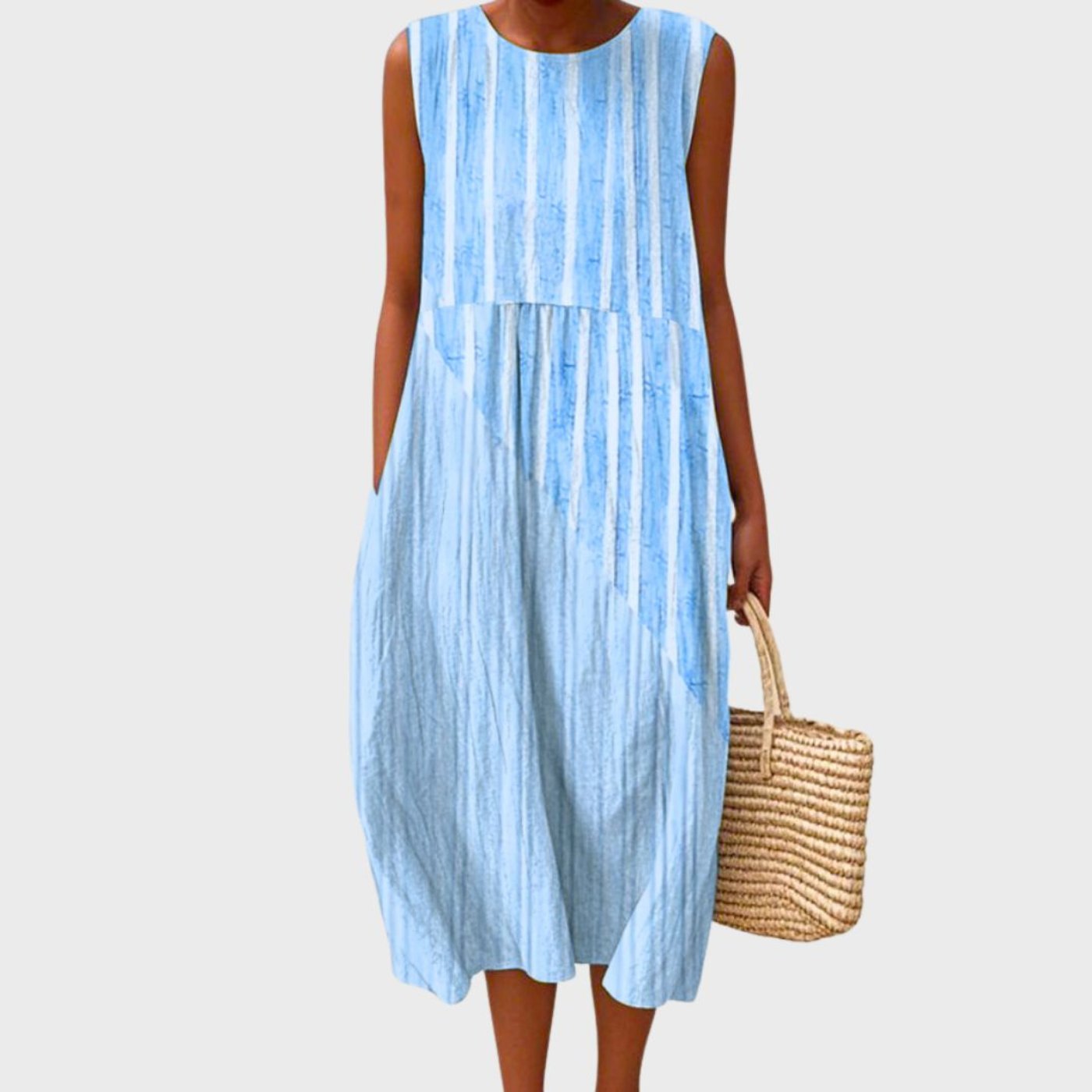 Phoebe | Vestito midi a balze senza maniche in lino a quadri da donna