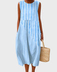 Phoebe | Vestito midi a balze senza maniche in lino a quadri da donna