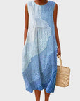 Phoebe | Vestito midi a balze senza maniche in lino a quadri da donna