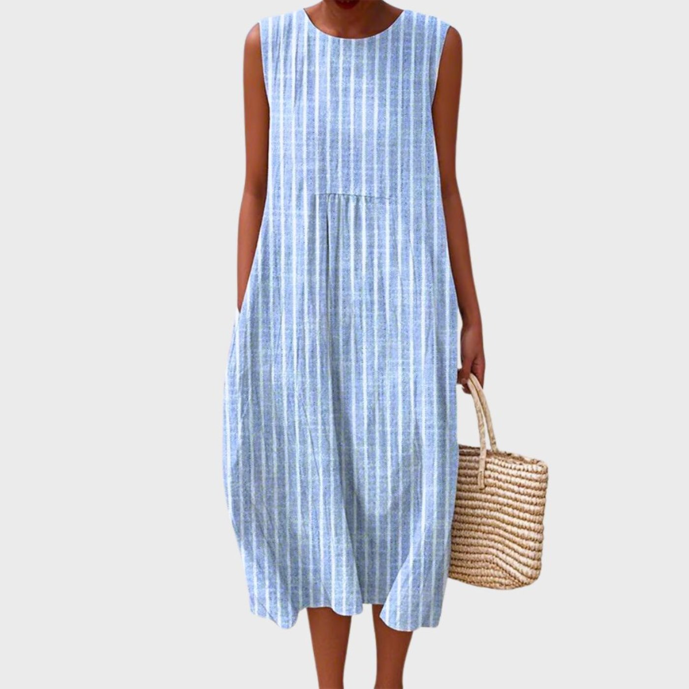 Phoebe | Vestito midi a balze senza maniche in lino a quadri da donna