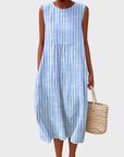 Phoebe | Vestito midi a balze senza maniche in lino a quadri da donna