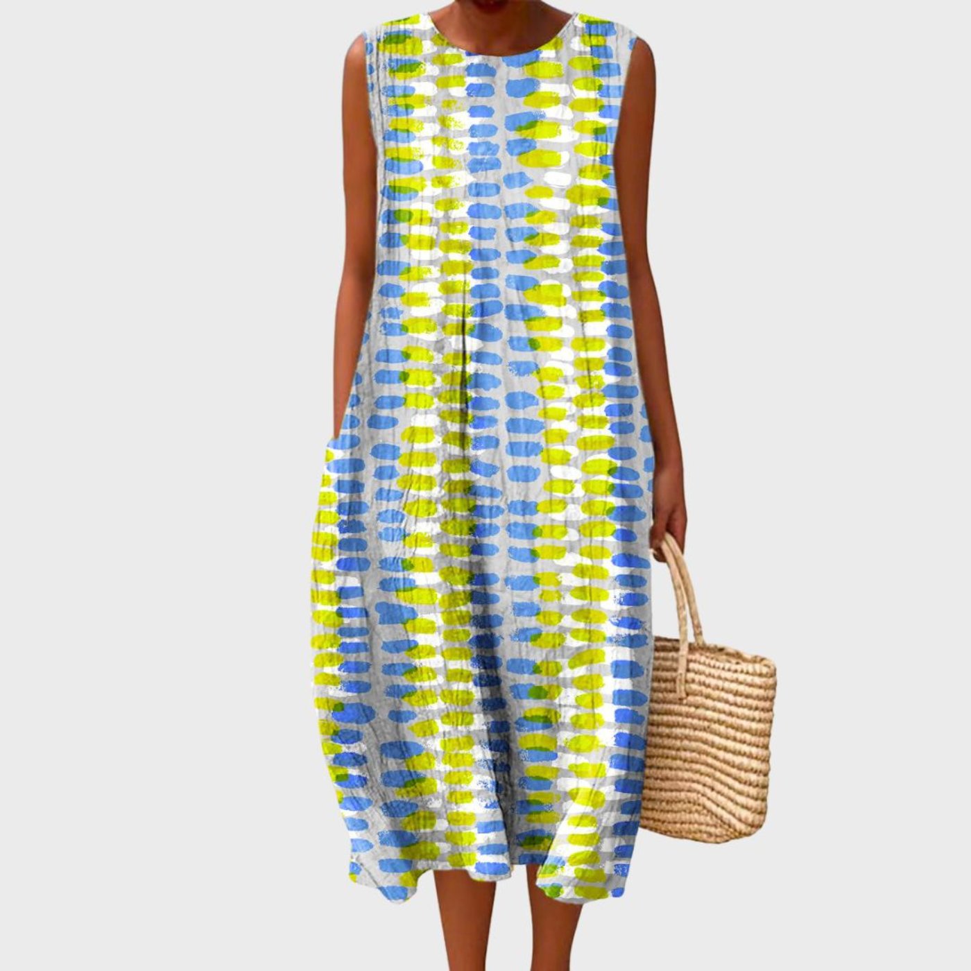 Phoebe | Vestito midi a balze senza maniche in lino a quadri da donna