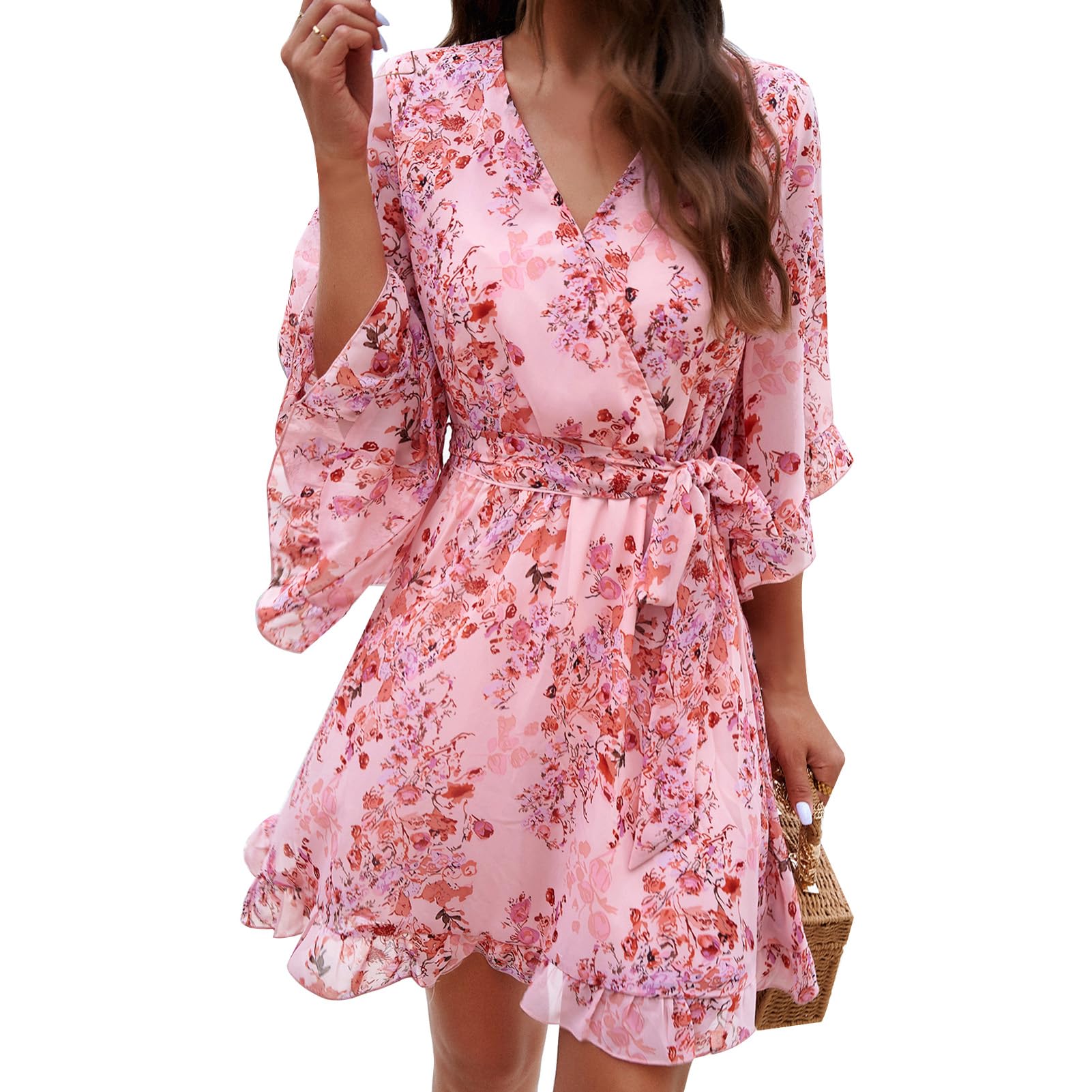 Vestaglia Odessa Donna – Incrocio a V Floreale, Maniche a Campana &amp; Mini in Mussola Elegante