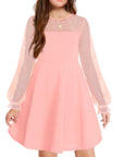 Vestito Aishi per Ragazza – Maniche Lunghe in Mesh, Taglio A-Line e Vita Alta con Tasche