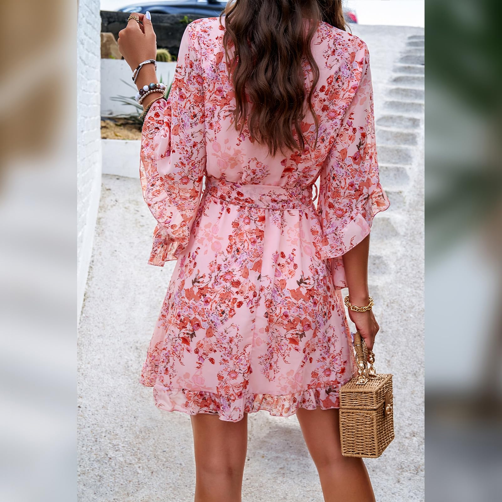 Vestaglia Odessa Donna – Incrocio a V Floreale, Maniche a Campana &amp; Mini in Mussola Elegante