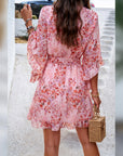Vestaglia Odessa Donna – Incrocio a V Floreale, Maniche a Campana & Mini in Mussola Elegante