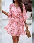 Vestaglia Odessa Donna – Incrocio a V Floreale, Maniche a Campana & Mini in Mussola Elegante