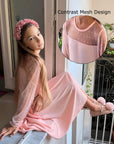 Vestito Aishi per Ragazza – Maniche Lunghe in Mesh, Taglio A-Line e Vita Alta con Tasche