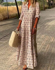 Abito lungo donna in tessuto leggero, scollo a V — vista 5