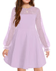 Vestito Aishi per Ragazza – Maniche Lunghe in Mesh, Taglio A-Line e Vita Alta con Tasche