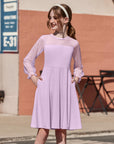 Vestito Aishi per Ragazza – Maniche Lunghe in Mesh, Taglio A-Line e Vita Alta con Tasche