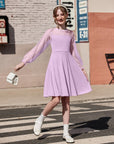 Vestito Aishi per Ragazza – Maniche Lunghe in Mesh, Taglio A-Line e Vita Alta con Tasche