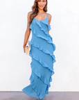 Abito lungo Ashtine - Abito estivo leggero con volant con gonna da pavimento e look da spiaggia