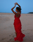Abito lungo Ashtine - Abito estivo leggero con volant con gonna da pavimento e look da spiaggia