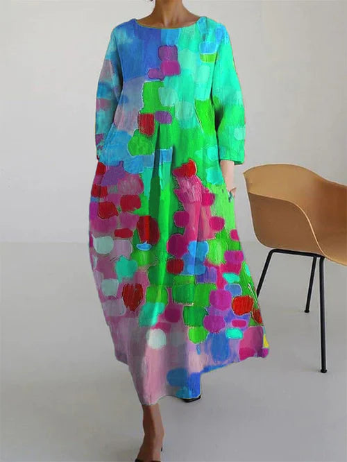 Rachel | Abito lungo da donna a maniche lunghe con motivo floreale astratto