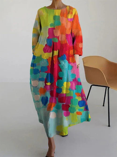 Rachel | Abito lungo da donna a maniche lunghe con motivo floreale astratto