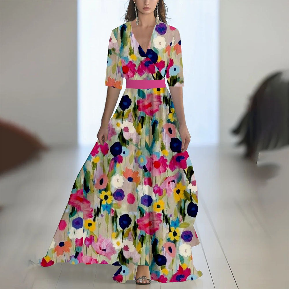 Abito lungo donna in tessuto leggero, scollo a V — vista 13