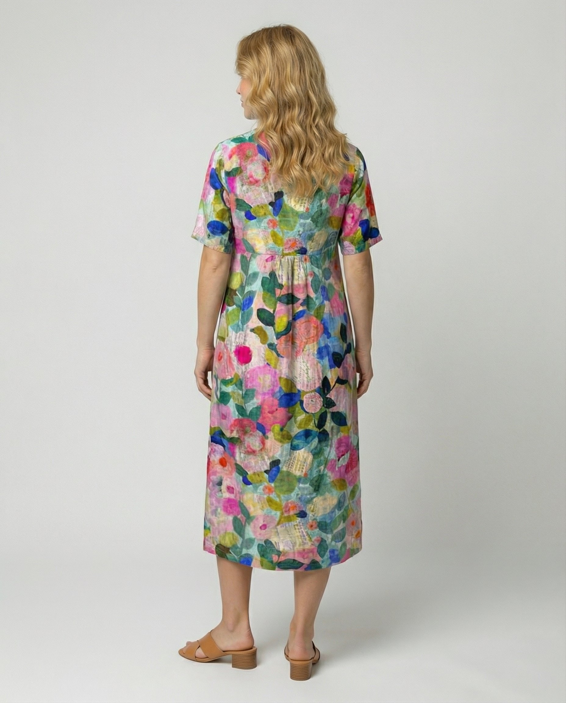 Rosie | Vestito midi da donna in lino floreale con scollo a V