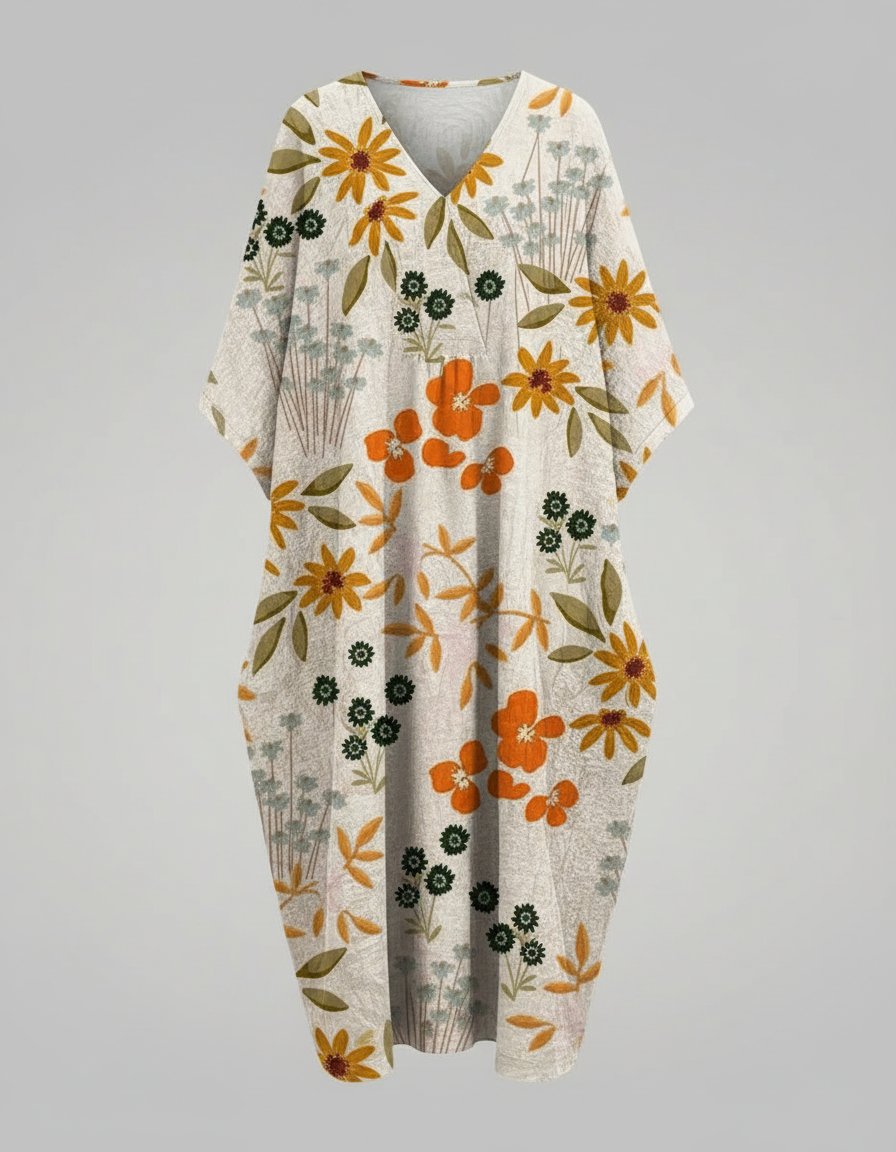 Rosie | Vestito midi da donna in lino floreale con scollo a V