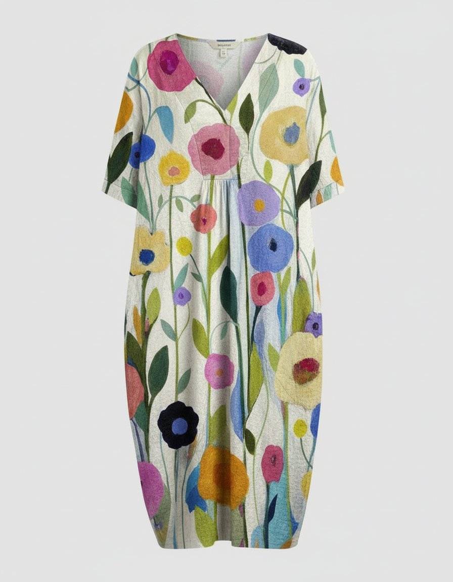 Rosie | Vestito midi da donna in lino floreale con scollo a V