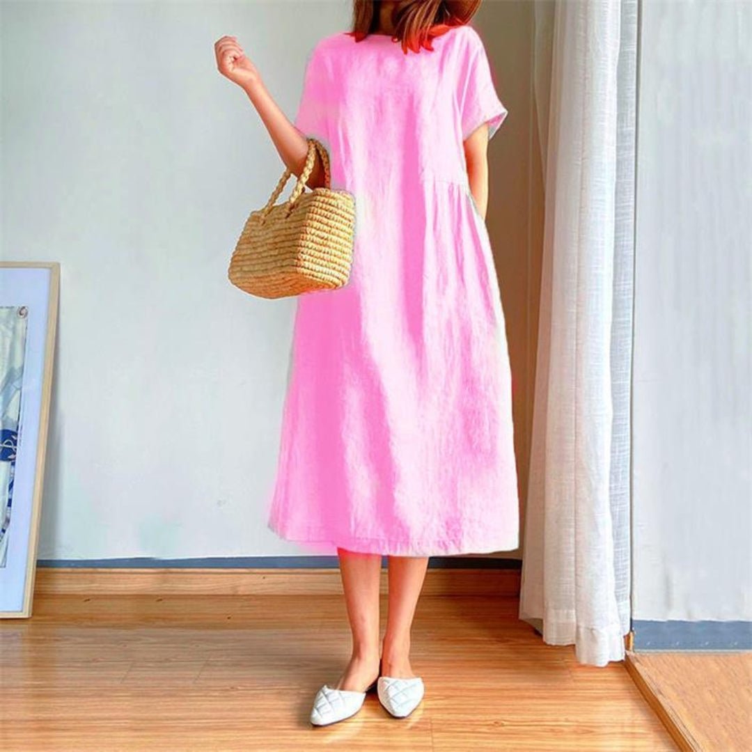 Rosie | Vestito midi estivo da donna in lino con maniche corte