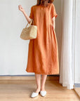 Rosie | Vestito midi estivo da donna in lino con maniche corte