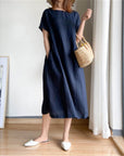 Rosie | Vestito midi estivo da donna in lino con maniche corte