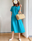 Rosie | Vestito midi estivo da donna in lino con maniche corte