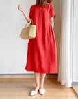 Rosie | Vestito midi estivo da donna in lino con maniche corte