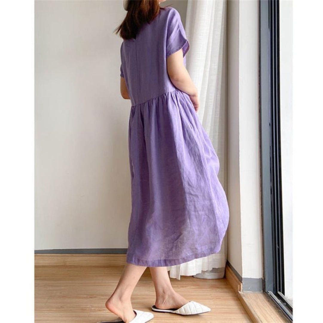 Rosie | Vestito midi estivo da donna in lino con maniche corte
