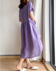 Rosie | Vestito midi estivo da donna in lino con maniche corte