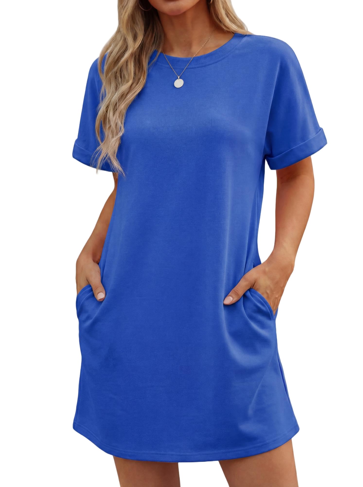 Vestito Lewina Donna – Girocollo Maniche Corte, Taglio A-Line Mini &amp; Tasche Tinta Unita Estate