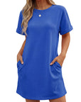 Vestito Lewina Donna – Girocollo Maniche Corte, Taglio A-Line Mini & Tasche Tinta Unita Estate
