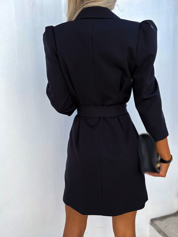 Abito blazer mini donna strutturato – doppio petto, con cintura, taglio aderente