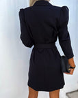 Abito blazer mini donna strutturato – doppio petto, con cintura, taglio aderente