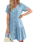 Trixie Vestaglia Donna – Scollo a V con Bottoni, Cotone Lino Taglio Ampio & Orlo con Volant Estate