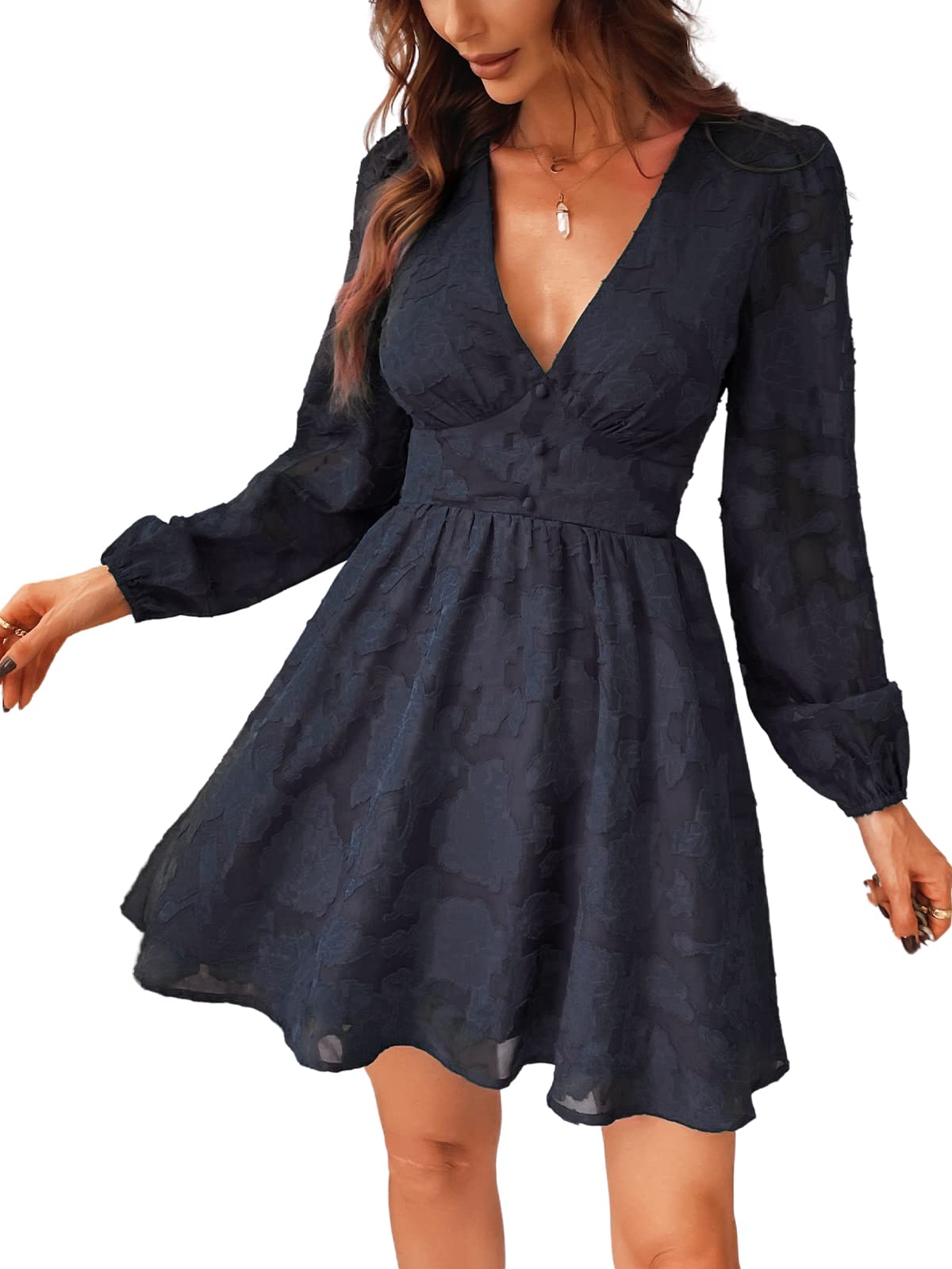 Ronalyn Vestito Donna – Bodycon in Pizzo con Scollo a V, Maniche Lunghe e Taglio Mini Elegante per Serata