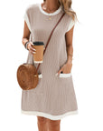 Vestaglia Donna Winnie – Girocollo Color Block, Maniche Corte e Taglio Ampio Mini con Tasche Estate