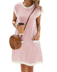 Vestaglia Donna Winnie – Girocollo Color Block, Maniche Corte e Taglio Ampio Mini con Tasche Estate