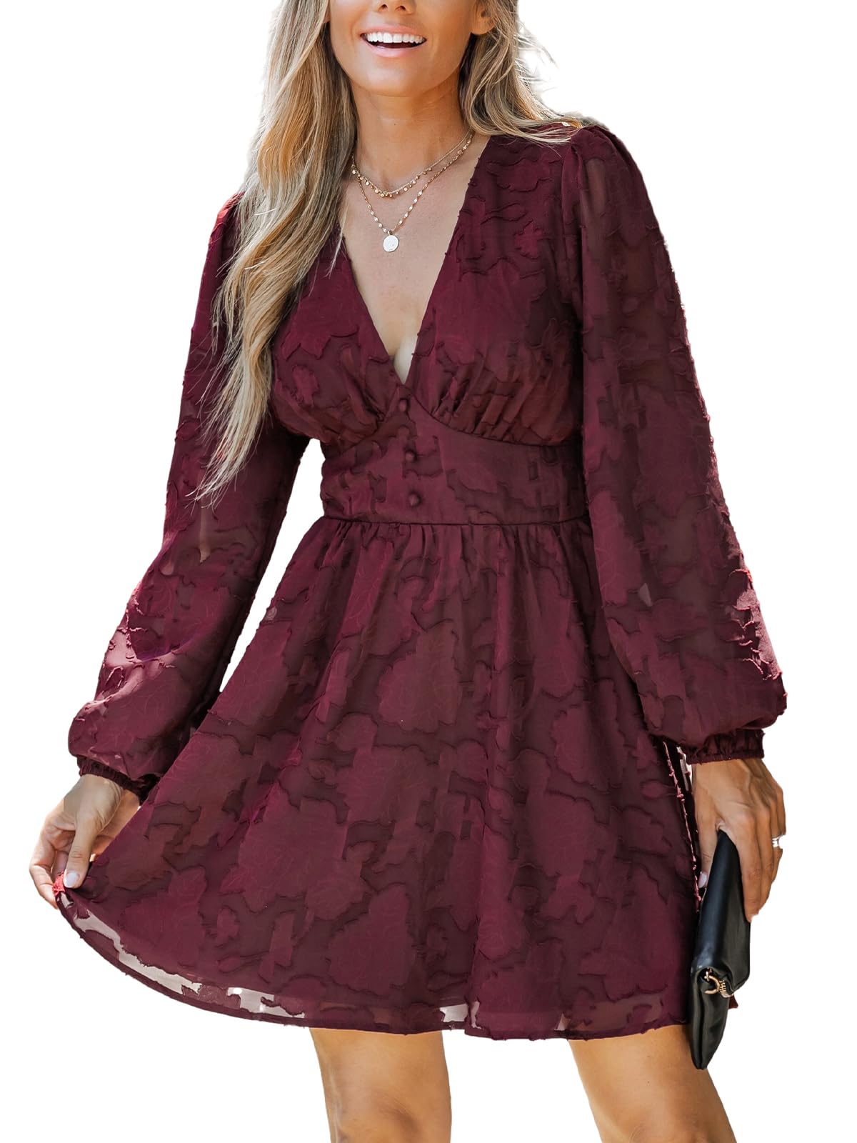 Ronalyn Vestito Donna – Bodycon in Pizzo con Scollo a V, Maniche Lunghe e Taglio Mini Elegante per Serata