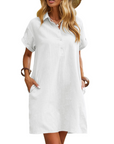 Vestito Raine da Donna – Abito in Lino e Cotone, Lunghezza Media, Scollo a V, Con Bottoni, Tasche, Casual Chic, Estate