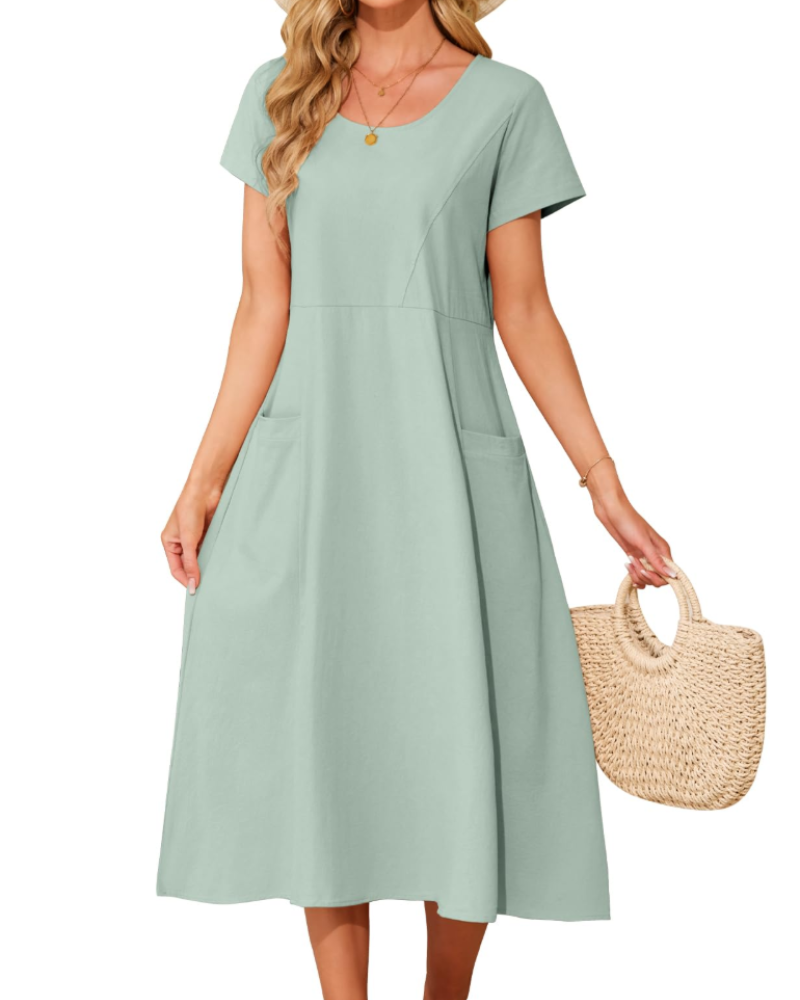 Vestito Maxi Sussie Donna Cotone – Vestito Estivo Girocollo, Taglio Ampio e Tasche Comode