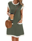 Vestaglia Donna Winnie – Girocollo Color Block, Maniche Corte e Taglio Ampio Mini con Tasche Estate