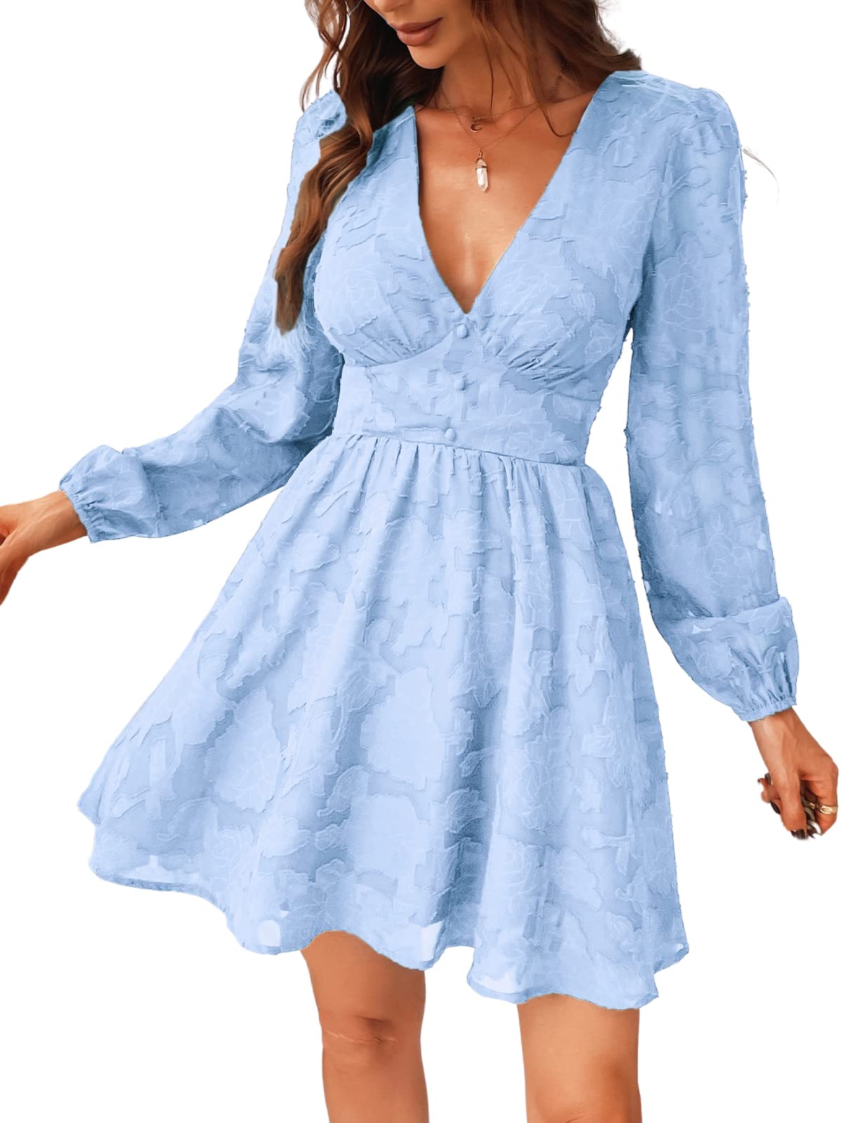 Ronalyn Vestito Donna – Bodycon in Pizzo con Scollo a V, Maniche Lunghe e Taglio Mini Elegante per Serata