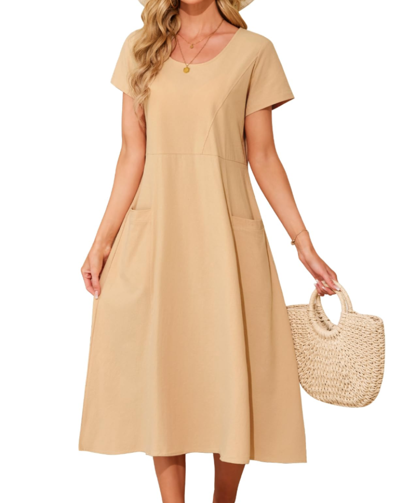 Vestito Maxi Sussie Donna Cotone – Vestito Estivo Girocollo, Taglio Ampio e Tasche Comode