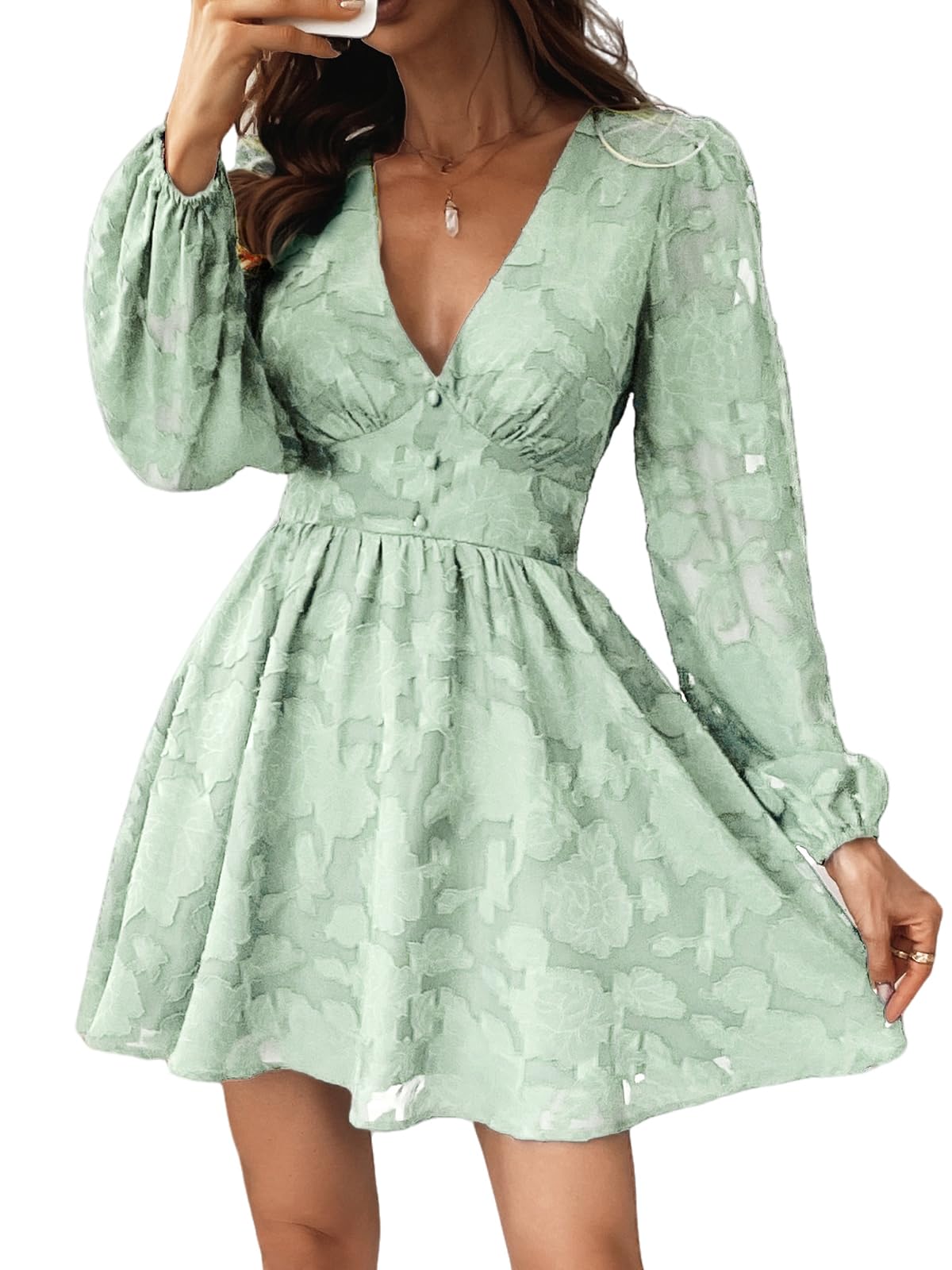 Ronalyn Vestito Donna – Bodycon in Pizzo con Scollo a V, Maniche Lunghe e Taglio Mini Elegante per Serata