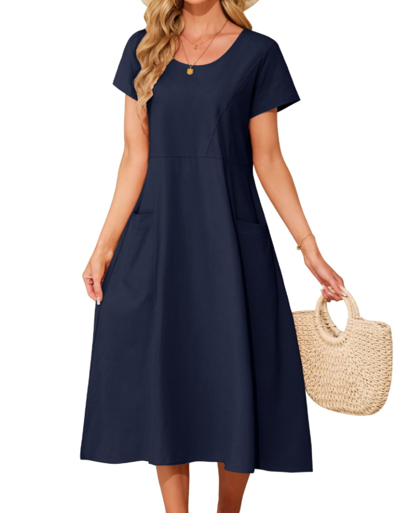 Vestito Maxi Sussie Donna Cotone – Vestito Estivo Girocollo, Taglio Ampio e Tasche Comode