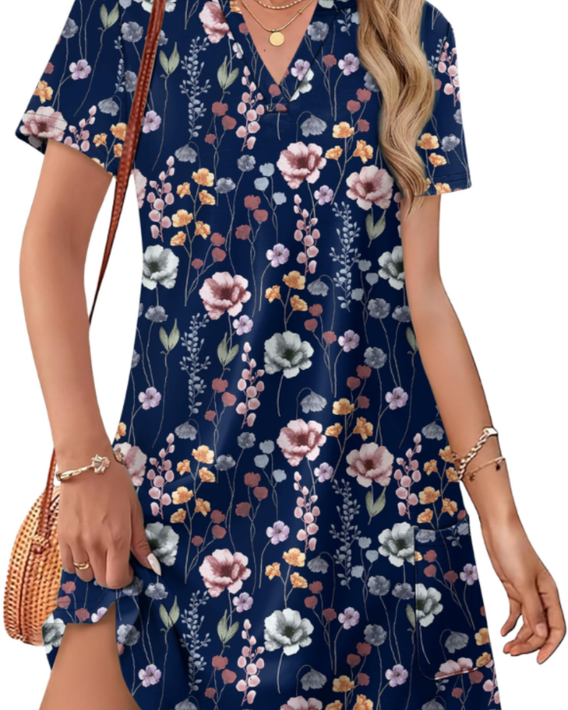 Abito Donna Estivo Sherry – Abito Midi Scollo a V Elegante, Taglio Fluido Bohemien per Vacanze e Matrimonio