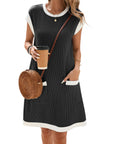 Vestaglia Donna Winnie – Girocollo Color Block, Maniche Corte e Taglio Ampio Mini con Tasche Estate