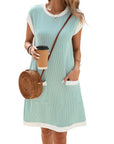 Vestaglia Donna Winnie – Girocollo Color Block, Maniche Corte e Taglio Ampio Mini con Tasche Estate